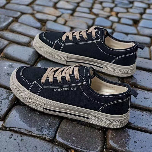 Canvas shoes men's 2025 new spring men's shoes versatile casual black and brown sports thick-soled thin single shoes on behalf of X