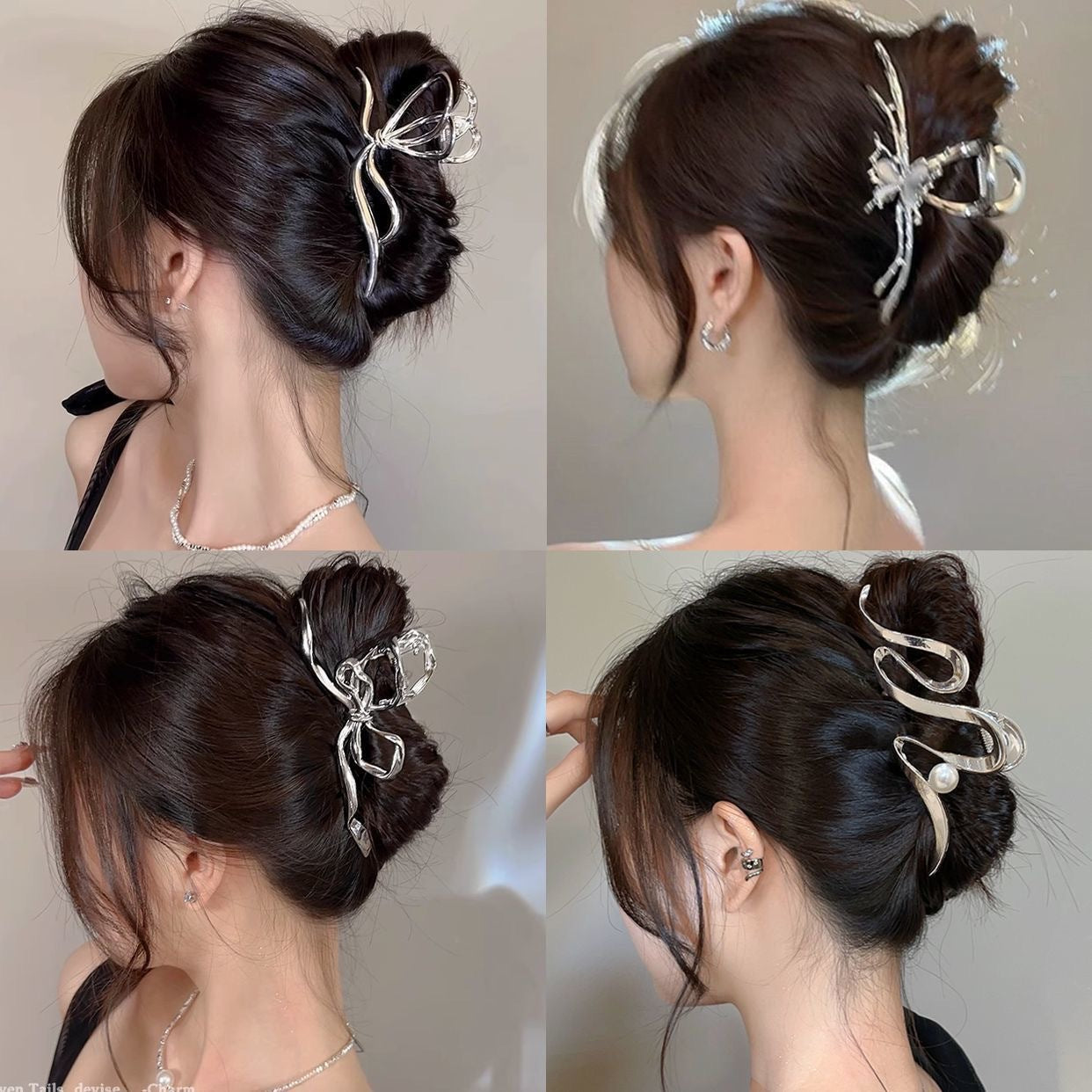 Simple bow metal grip clip women's high-end large temperament shark clip cold wind 2024 new back of the head