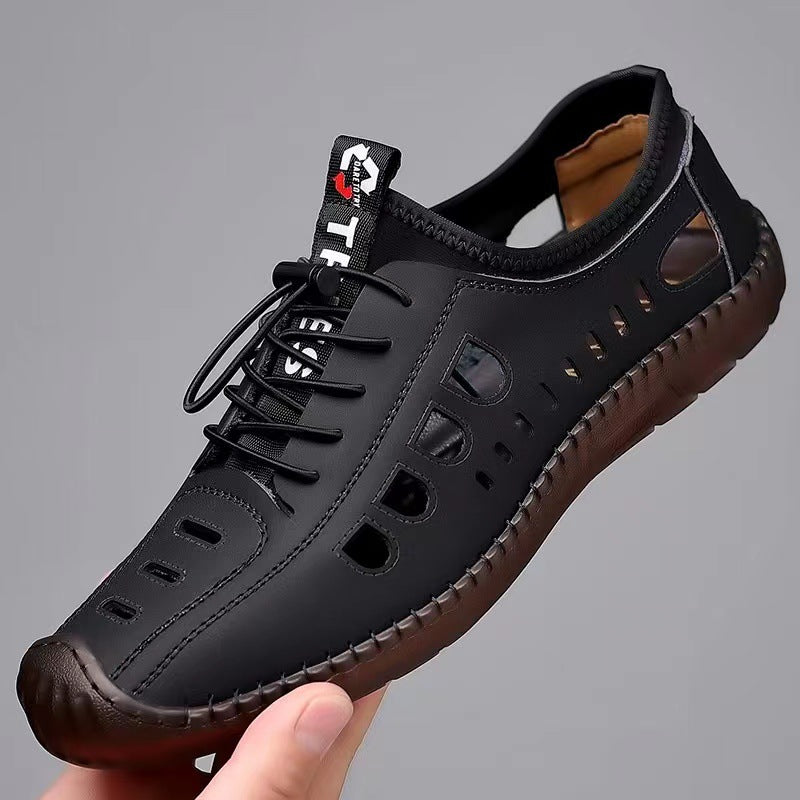 Men's Shoes, Cow Tendon Sole Leather Shoes, Men's Genuine Leather, Business Casual Cut-out Sandals, Men's Non-slip Driving Shoes, Hole Leather Shoes