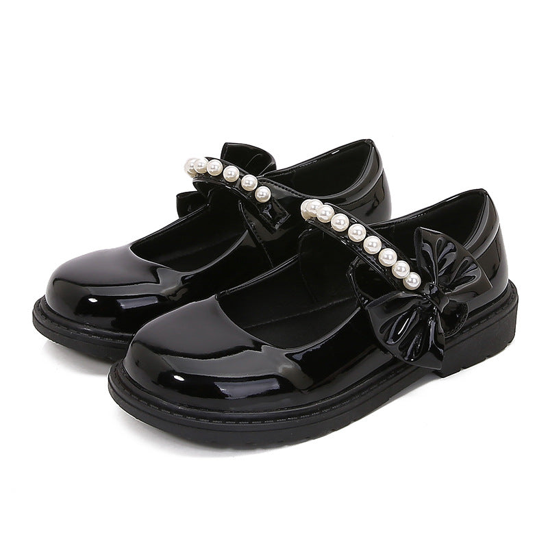 Plush girls' black leather shoes, autumn and winter children's Mary Jane shoes, student performance shoes, school shoes, performance cotton shoes