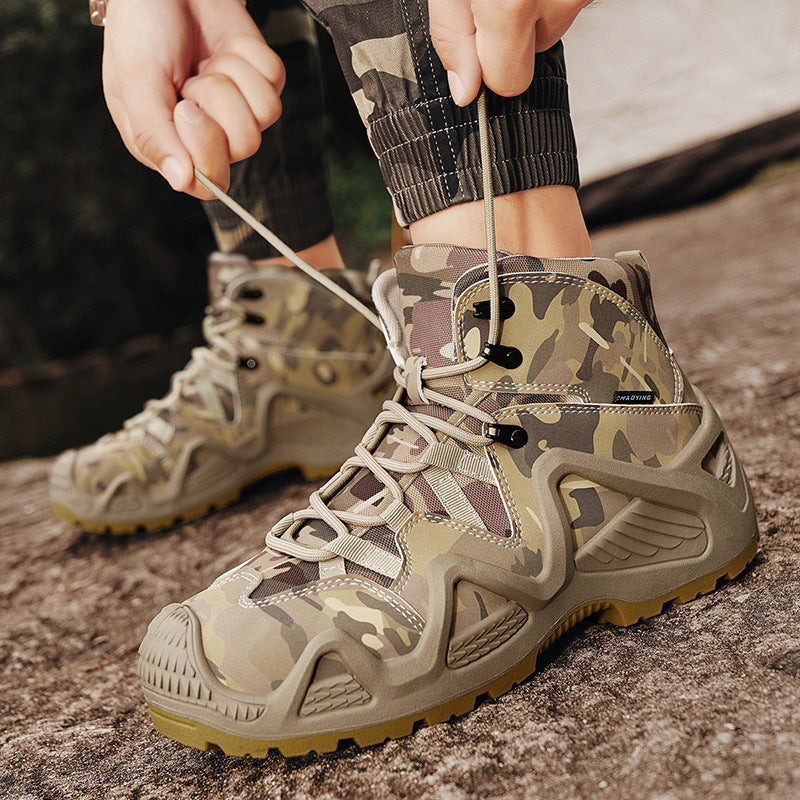 Cross-border popular plus-size 46 martin boots men's shoes high-top hiking shoes anti-slip increase camouflage outdoor training tactical shoes