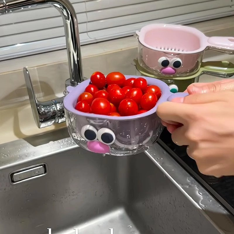 Dopamine drain basket washing fruit artifact double-layer food grade thickened multi-functional wall-mounted fruit bowl fruit basket kitchen