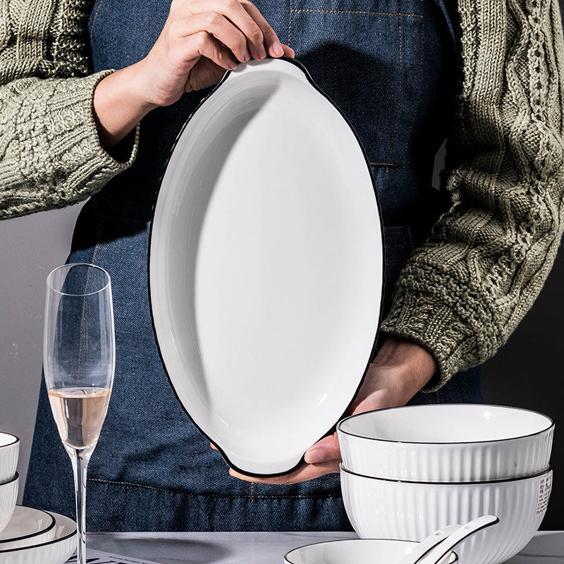 Underglaze colored ceramic tableware plates, simple Nordic style net red dishes, household dishes, sets, microwave ovens, eating bowls