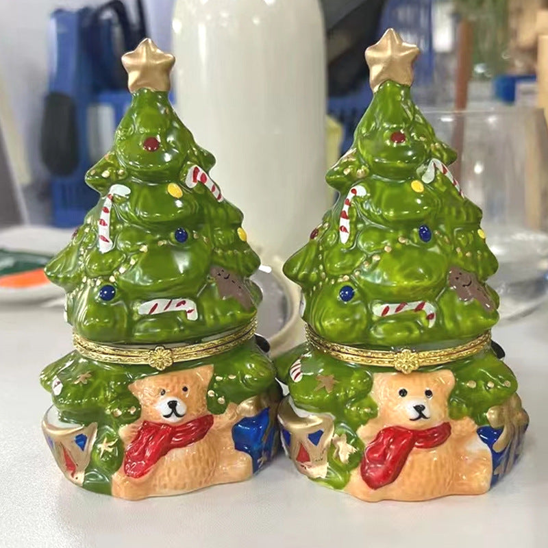 Ceramic Bear Christmas Tree Jewelry Box Ceramic Christmas Tree Scented Candle Creative Birthday Gift Christmas Gift