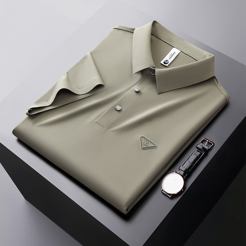Seamless short sleeve polo shirt men's high-end men's professional casual fashion men's t-shirt trendy light luxury black top
