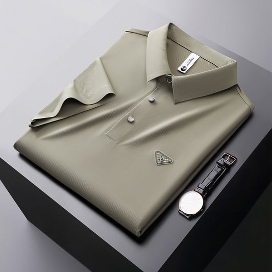 Seamless short sleeve polo shirt men's high-end men's professional casual fashion men's t-shirt trendy light luxury black top