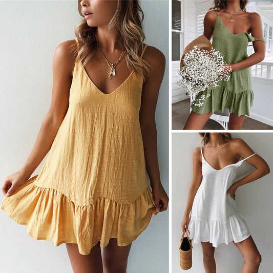 European and American cross-border supply new summer fashion sexy suspenders V-neck backless women's dress
