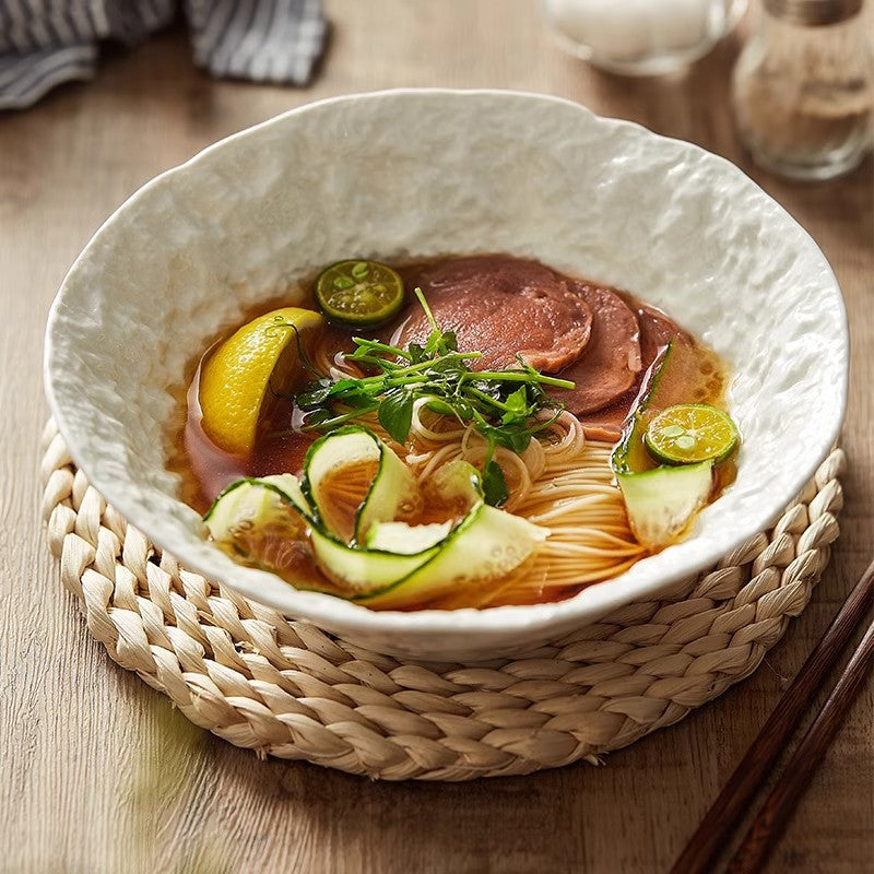 Rock-grained soup bowl, home large bucket salad bowl, creative ceramic instant noodle bowl, high-end sense of special hotel tableware
