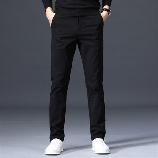 Pure cotton slacks, men's summer thin loose straight business suit pants, pure cotton stretch spring and autumn long pants