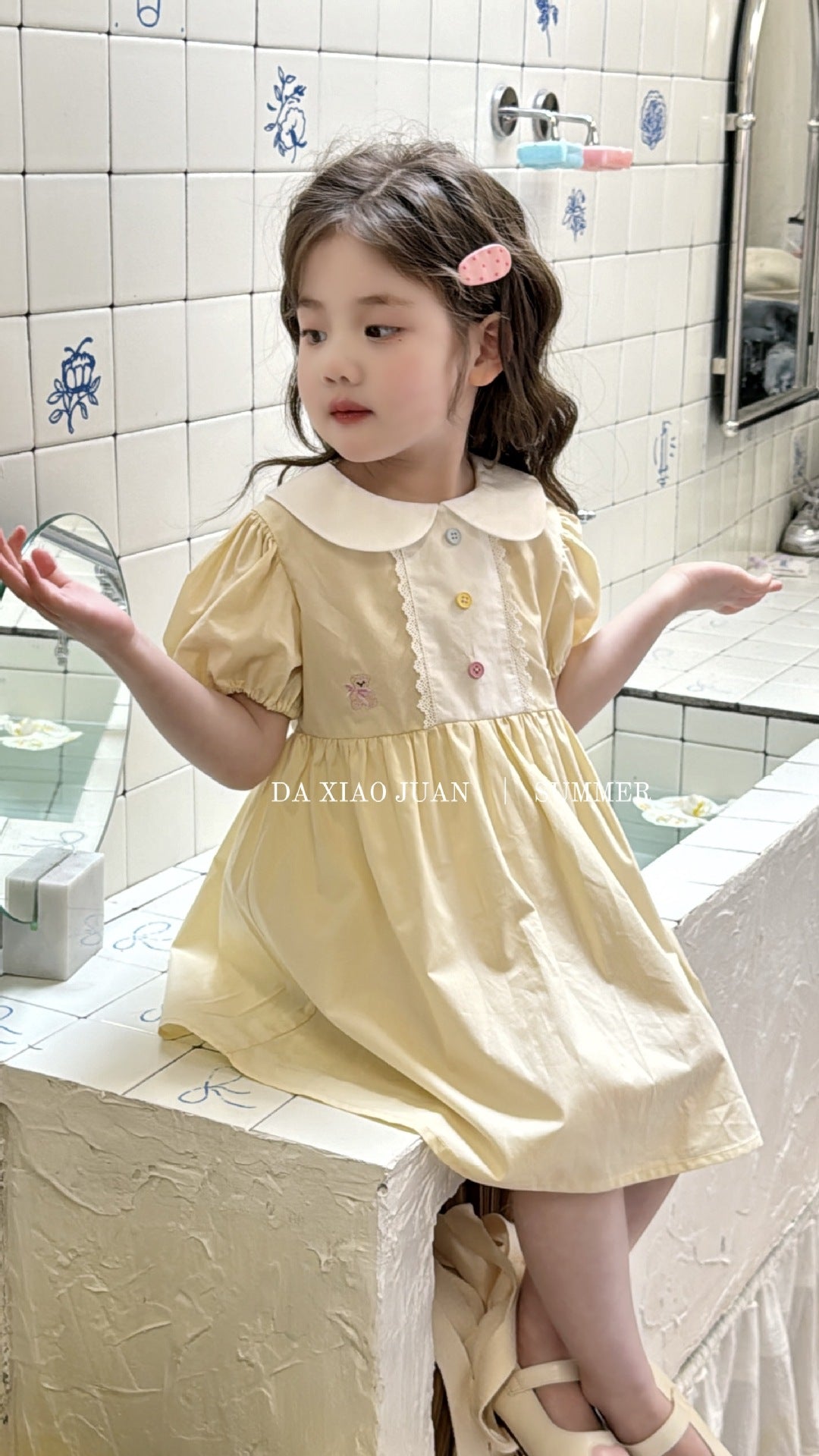 [size volume] children's summer new doll collar embroidery girls' dress -52327