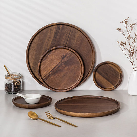 Cross border Japanese wooden large round plate oversized tray waterproof retro tea tray 40cm outdoor camping table plate