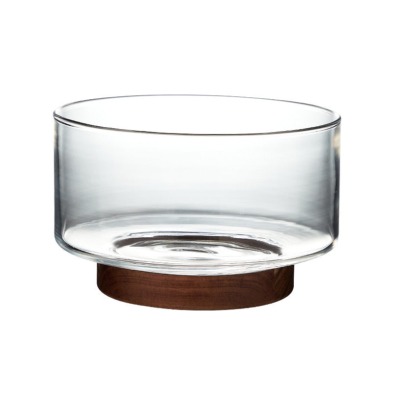 Japanese style simple glass fruit plate living room candy pot wooden storage box tall dried fruit dessert plate snack snack bowl