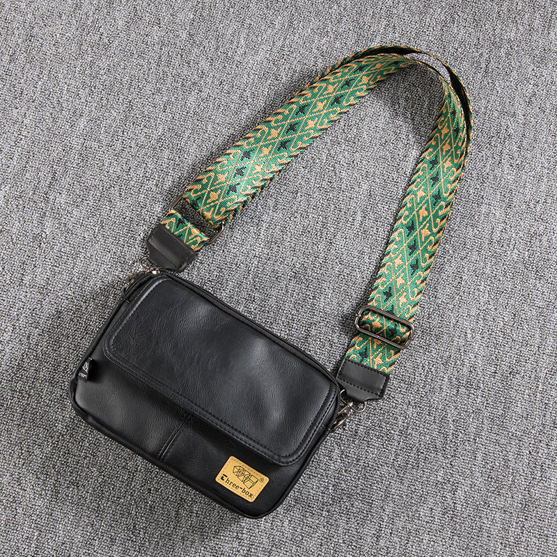 threebox youth crossbody bag personality men's leather small shoulder bag casual vintage shoulder bag fashion messenger bag
