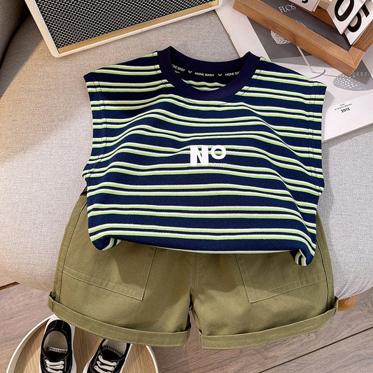 Boys Summer Set 2025 New Kids Clothes Baby Striped Clothes Vest Two Piece Shorts Kids Clothes