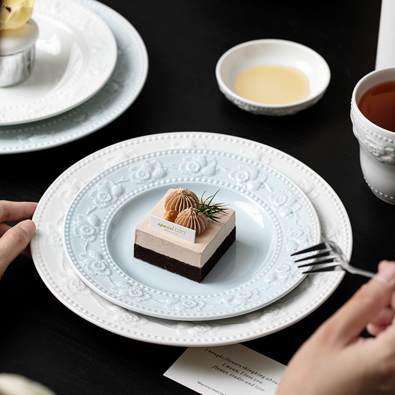 Ceramic tableware Classical light luxury embossed bowls and plates household rice soup bowl cup combination high-quality dishes set
