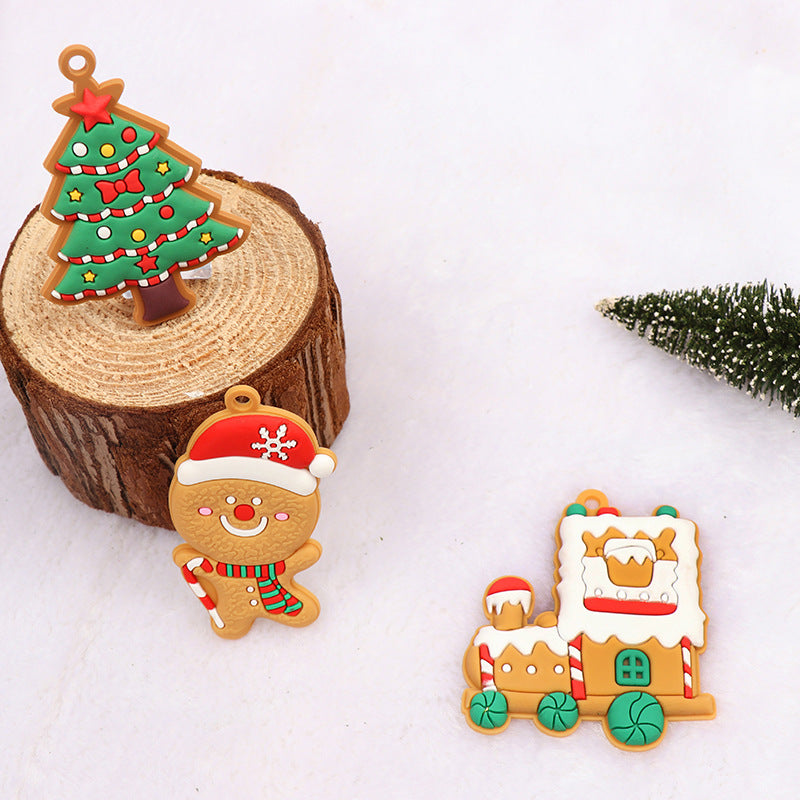Cross-border hot selling pvc soft rubber Christmas pendant gingerbread man pendant Christmas decoration gift DIY snow scene decoration