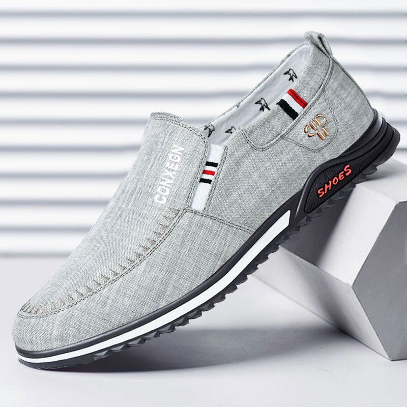 Canvas shoes men's linen low-top casual versatile soft sole breathable lazy middle-aged men's shoes trendy and comfortable old Beijing