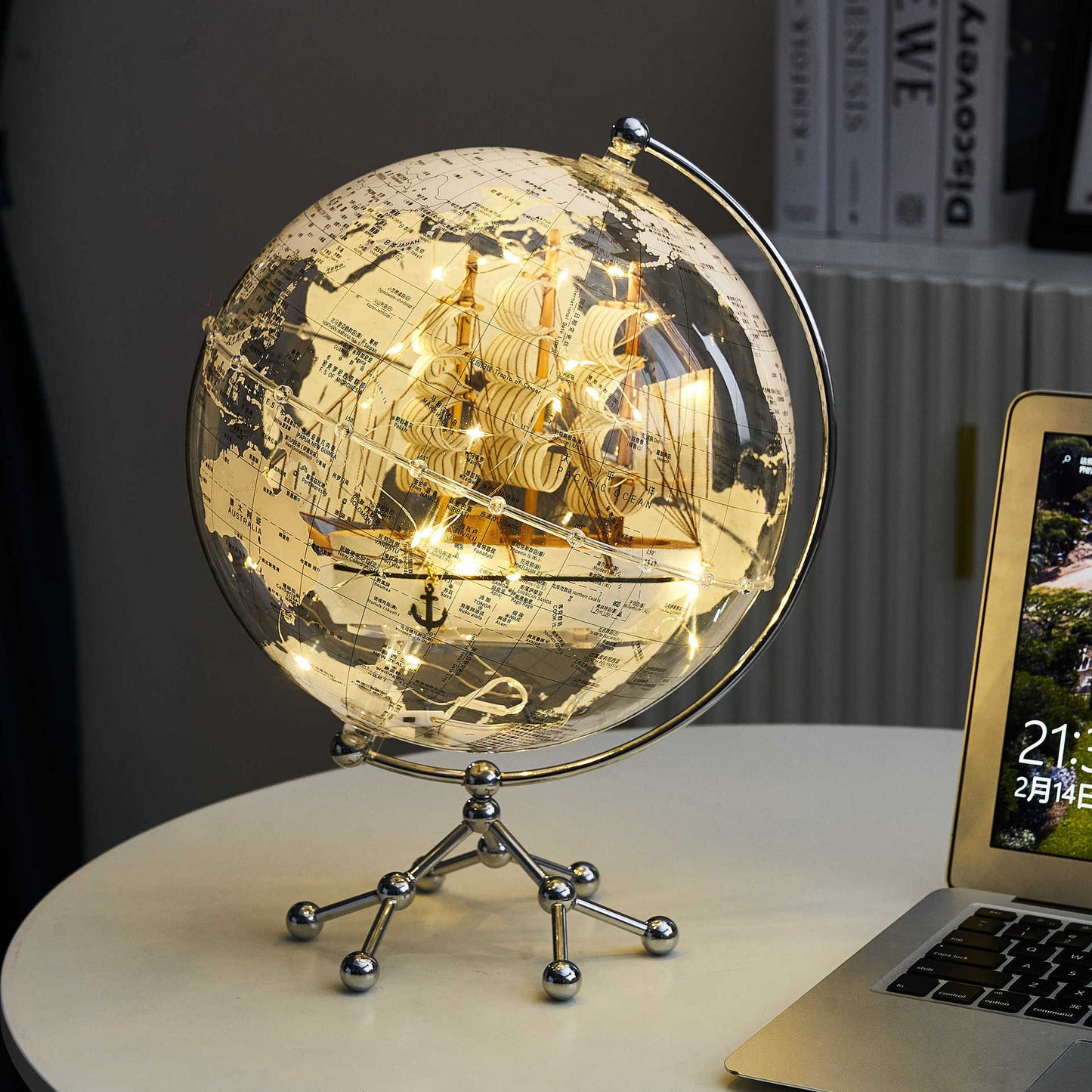 Creative transparent globe ornament, living room, office, study, desktop decoration, large ornament, night light, birthday gift