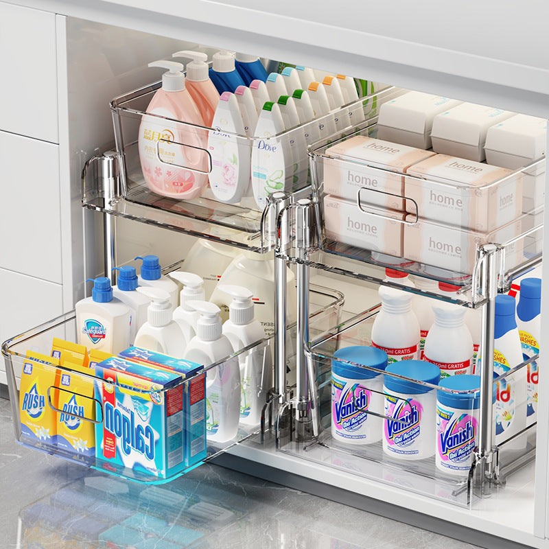 Sink storage racks, kitchen bathroom toilet cabinets, tiered shelves, multi-functional pull-out pull-out basket storage artifacts