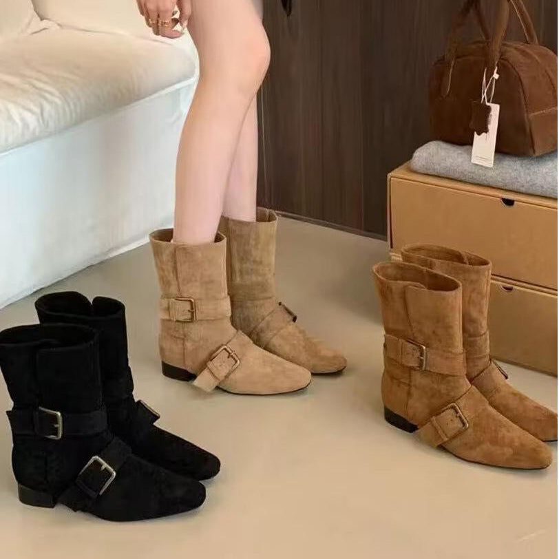 French vintage western booties 2025 autumn and winter fashion British style wide boots women's boots high-end single shoe women