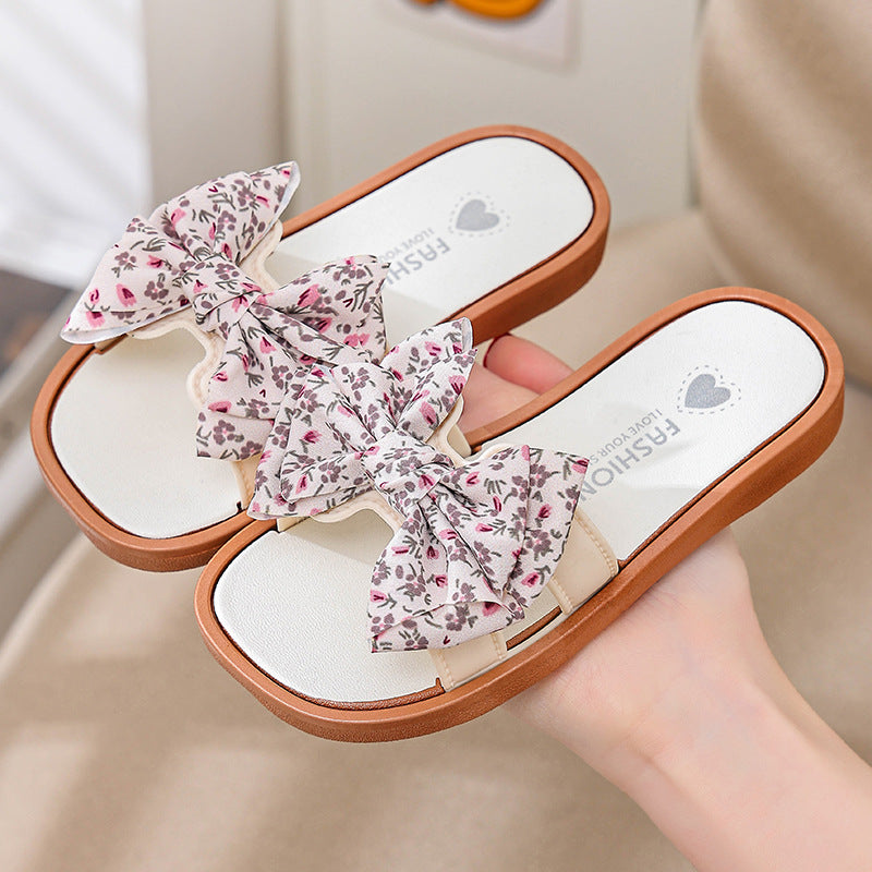 Girls wear non-slip soft-soled bow princess sandals outside, indoor large, medium and small children's baby kindergarten beach shoes