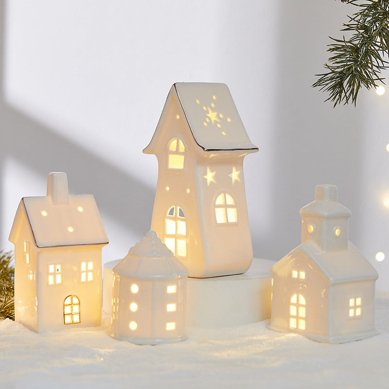 Christmas Ceramic Luminous Christmas Tree Cottage Tabletop Home Ceramic Ornaments Scene Arrangement Props Christmas Gifts