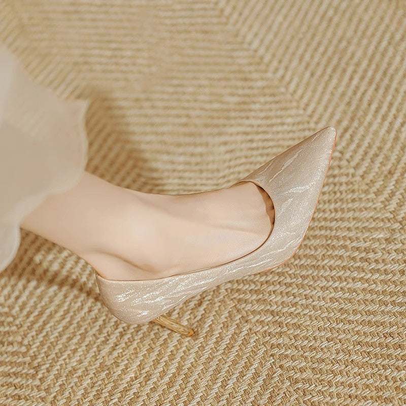 Factory direct sales single shoes women's 2024 new French gold wedding shoes two wear not tiring feet women's high heels super high heels