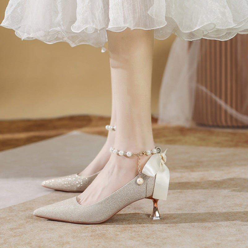 X589-32 bridal officiant shoes 2023 new Hexiu wedding dress bridesmaid shoes French heels large size 40-43