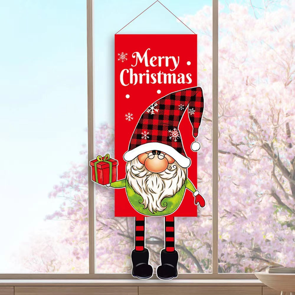 Cross-border classic plaid Christmas flag decoration couplet lantern elf family restaurant KTV shopping mall holiday decoration
