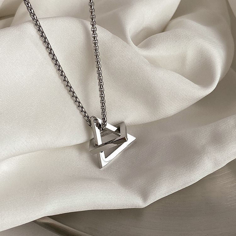 Titanium steel geometric necklace men's triangle square trend women's handsome simple and versatile sweater chain sweater chain