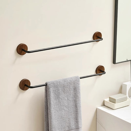 Black walnut towel rack non-perforated single rod toilet bath towel rack towel pole wall mounted space aluminum shelf