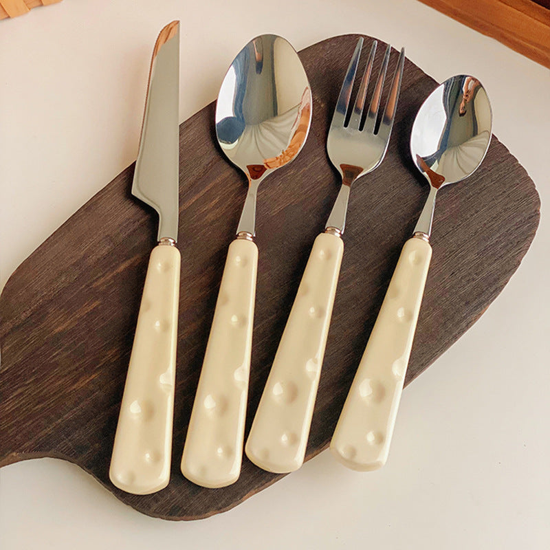 Knife and fork cutlery western food 304 stainless steel dessert spoon steak pasta fork ceramic coffee spoon custard ins set