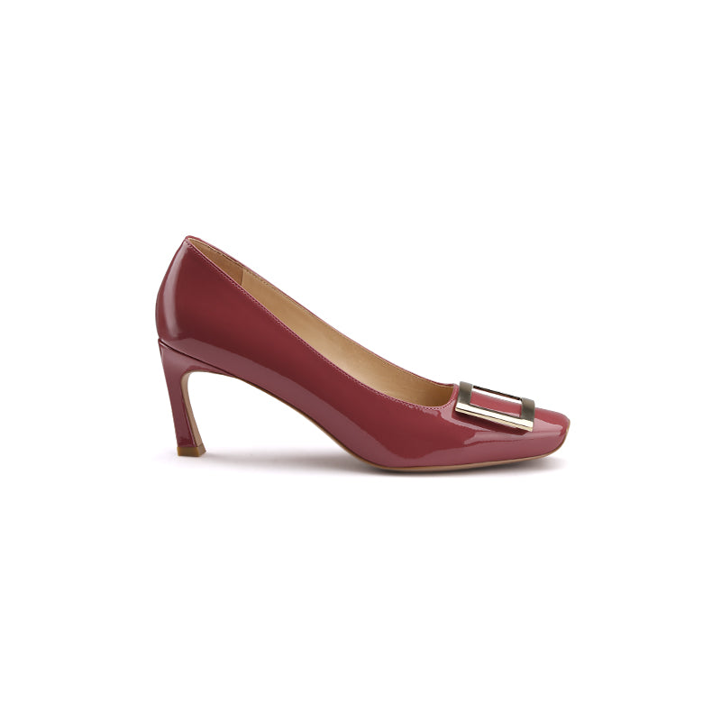 Spot second hair ~ Grape Mom French evening evening wind square buckle stiletto heel square toe shallow commuting single shoes women's spring and autumn