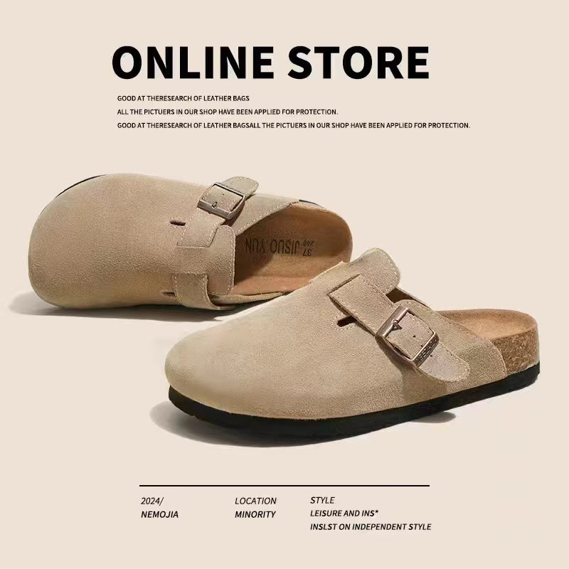 New Baotou flat slippers women's spring and autumn new retro fashion versatile Birkenstock shoes women's wear non-slip