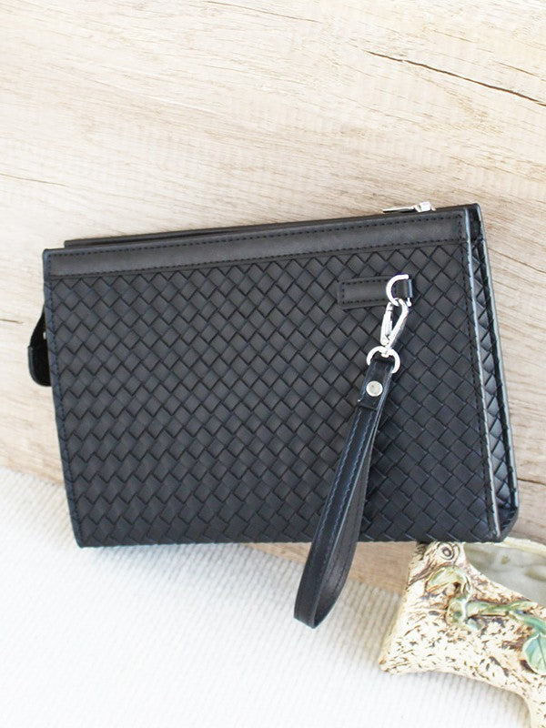 2025 Men's Clutch Braided Pattern Handbag Men's Clip Bag Large Capacity Business Casual Handbag Envelope Bag Men