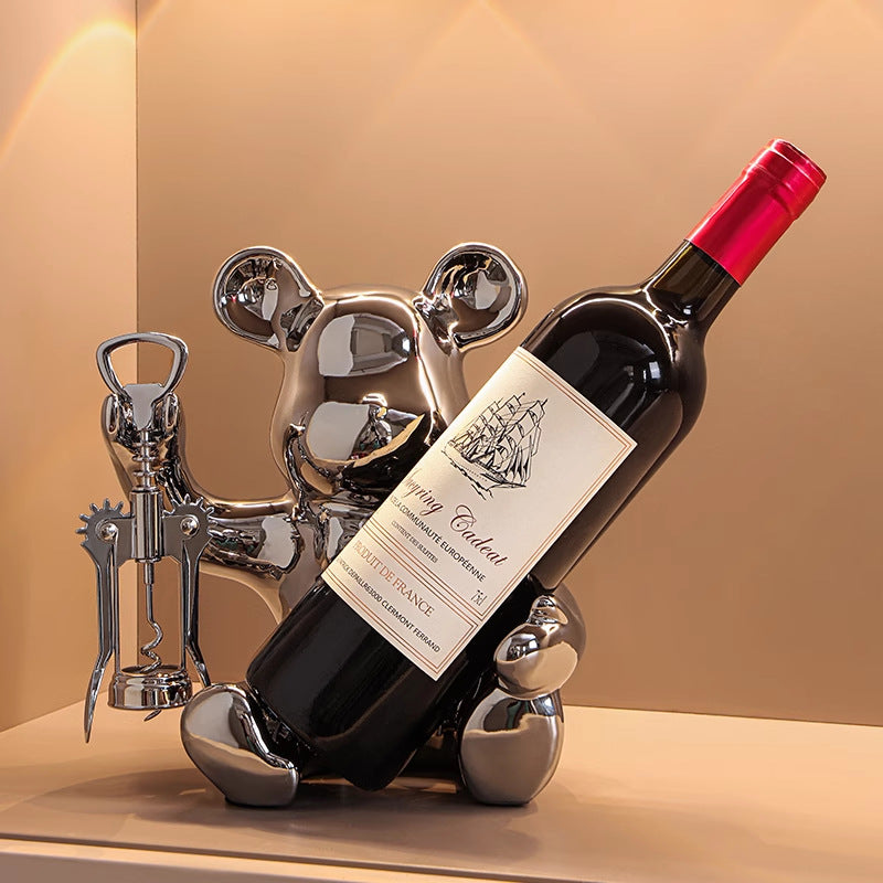 Violent bear red wine rack ornaments, light luxury, high-end home, living room, sideboard, wine cabinet decorations, high-end soft decoration