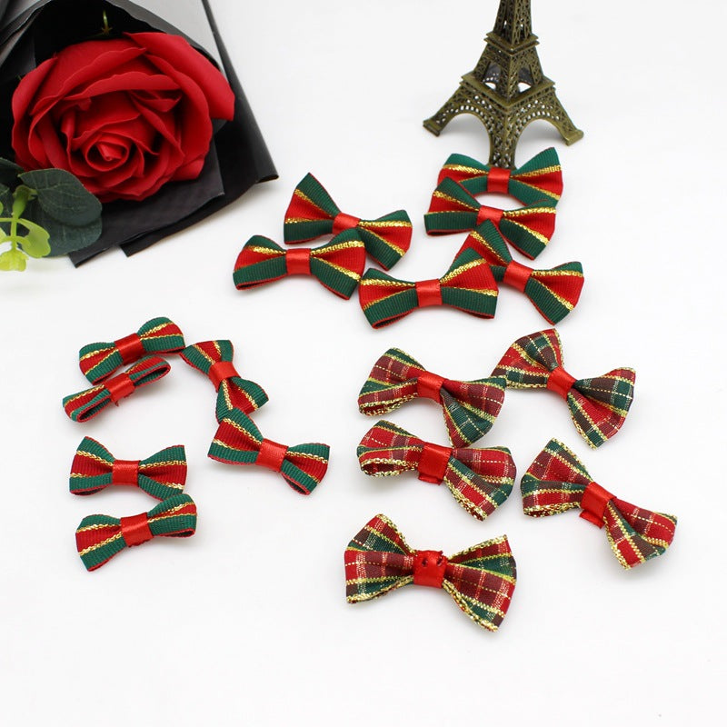 Cross border bow decoration Christmas bow crafts mini bow red and green ribbon bow diy