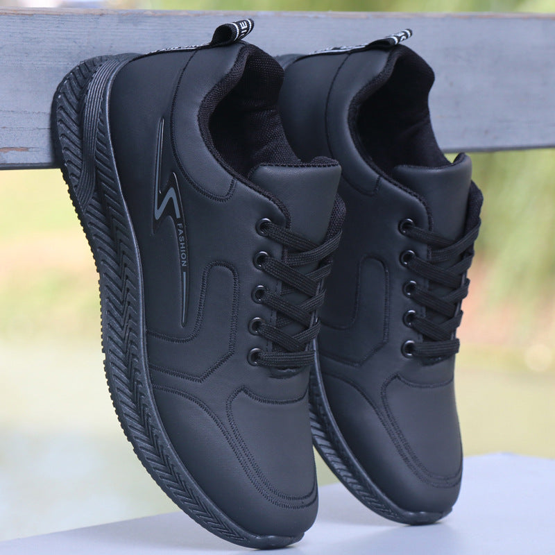 Men's shoes autumn new waterproof leather sneakers breathable casual running shoes black work shoes men's one piece on behalf of the hair