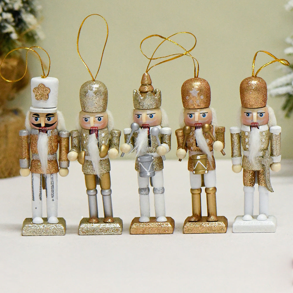 13CM Glitter Nutcracker Puppet European and American New Year Gifts Wooden Crafts Home Decoration Christmas Day Soldier