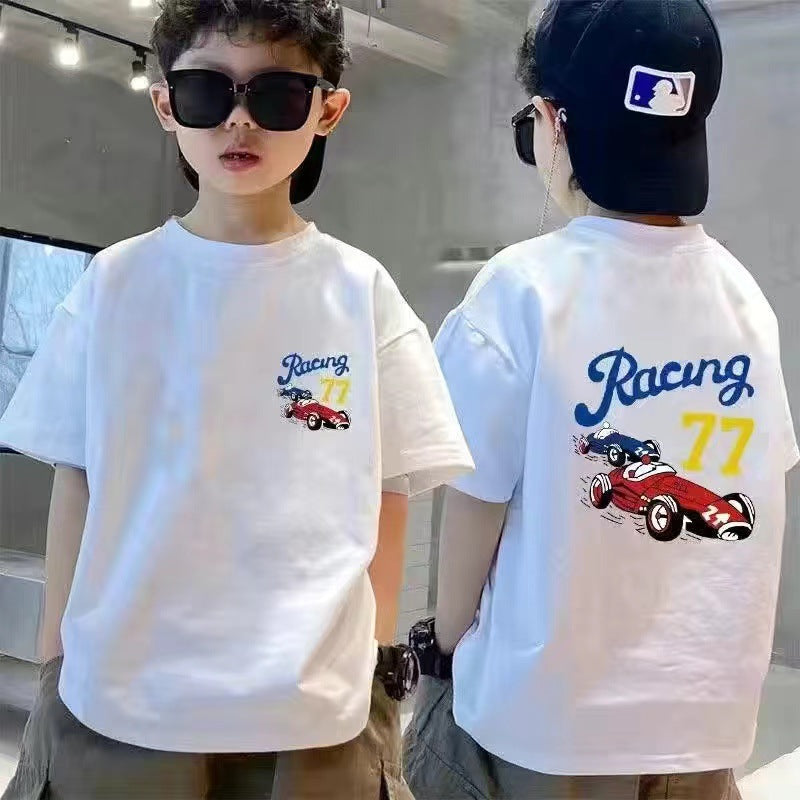 Cotton soft children's short sleeve t-shirt 2024 summer new middle and large children's clothes handsome boys and girls Korean version half sleeve