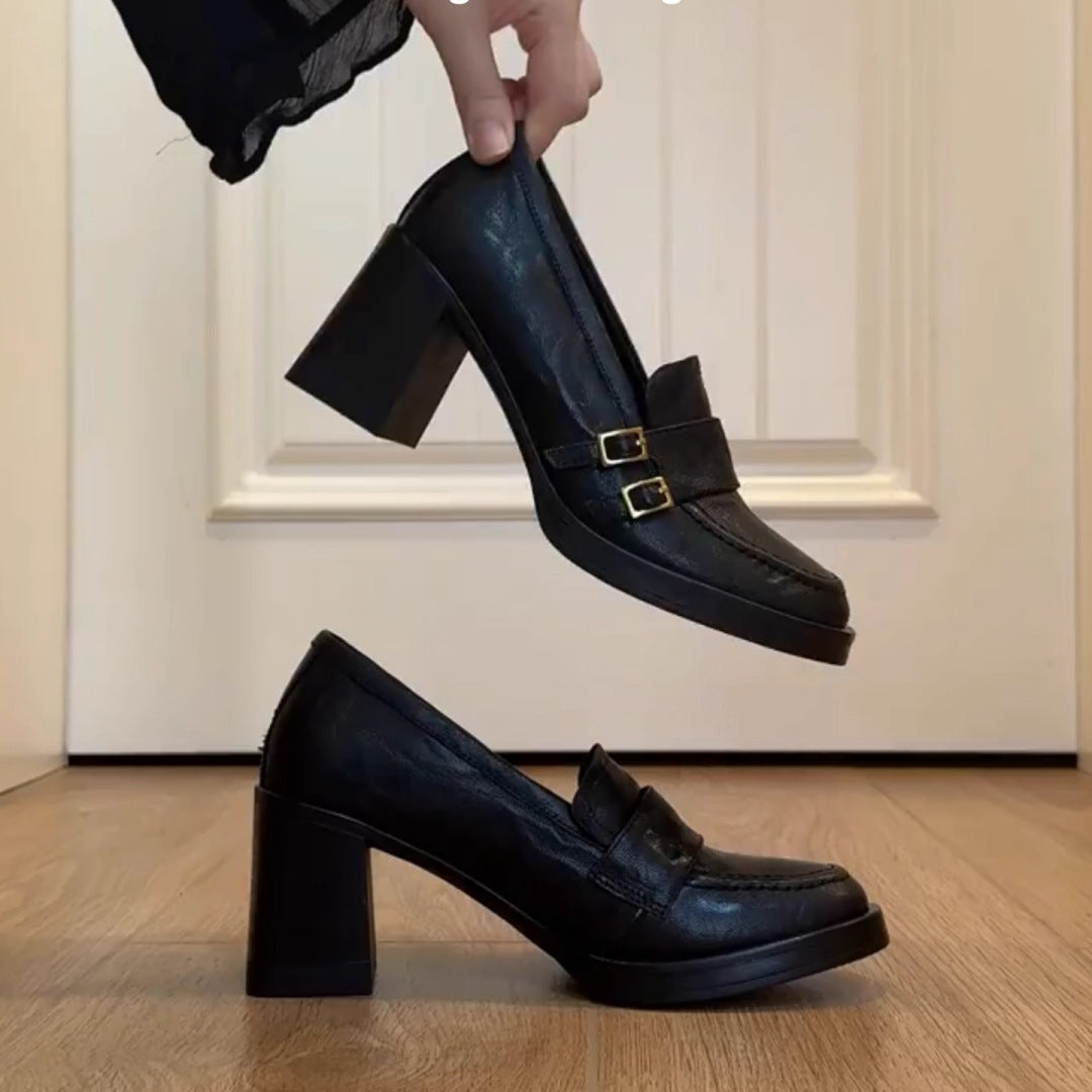 In stock ~ retro versatile thick heel heightened loafers women's 2025 new British-style small commuter shoes