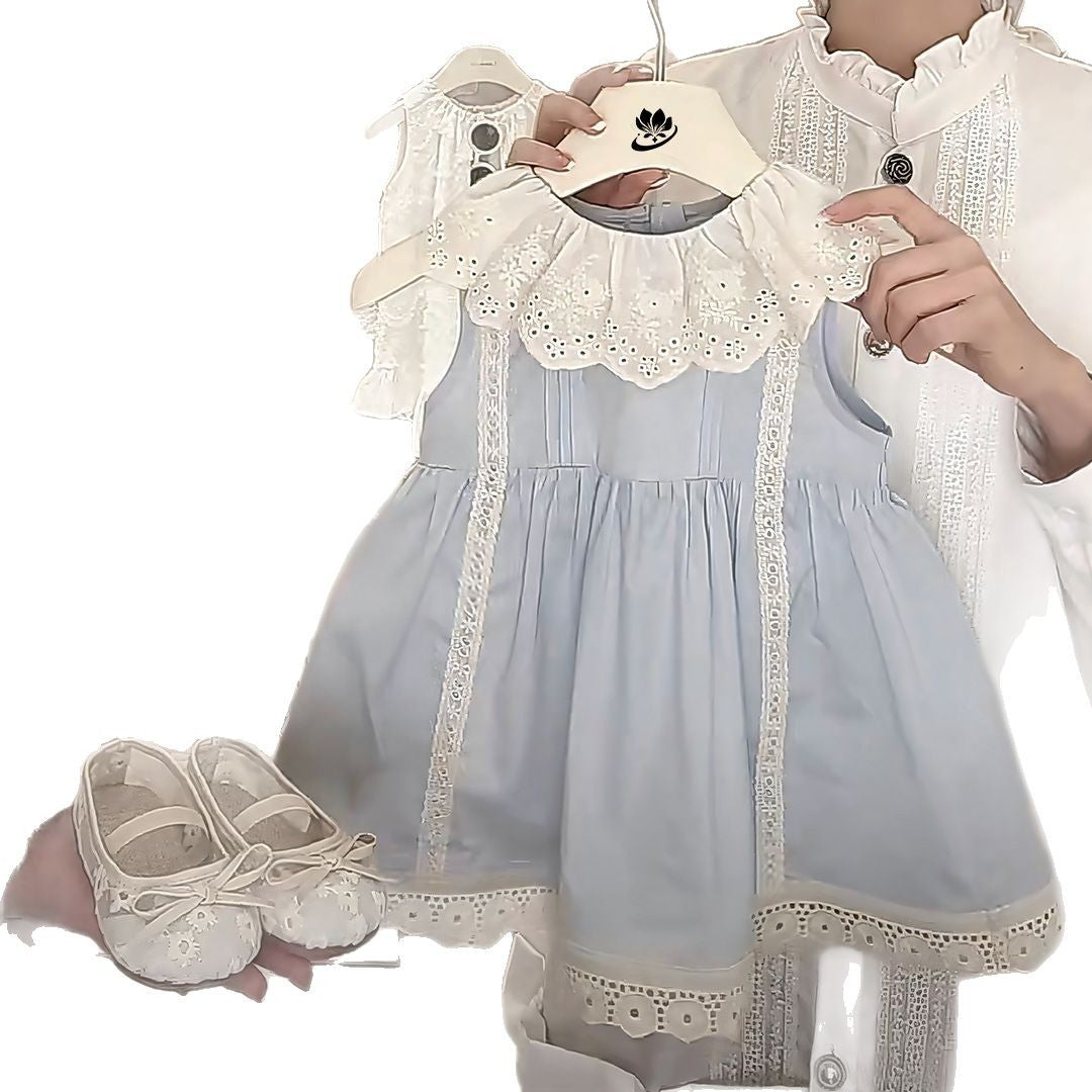 2025 summer girls lace collar little girl new baby foreign summer dress princess skirt sleeveless tide