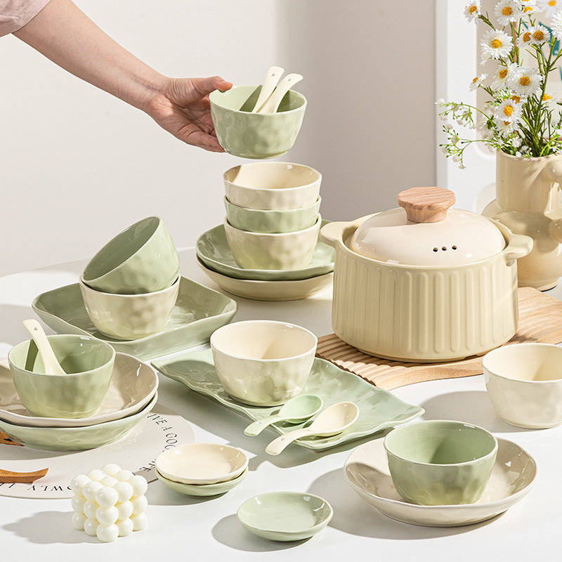 Underglaze color French cream style ceramic bowl and dish set for eating, high value, simple soup bowl for home use, 2025 new model