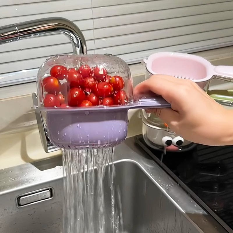 Dopamine drain basket washing fruit artifact double-layer food grade thickened multi-functional wall-mounted fruit bowl fruit basket kitchen