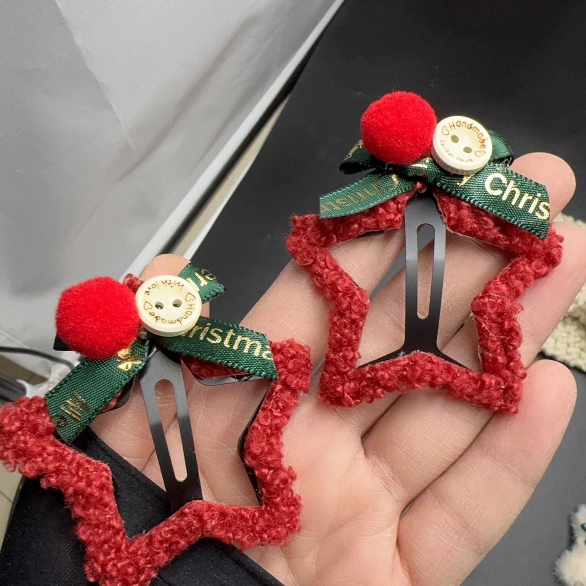 New Year's red plush star hairpin, bow bangs, BB clip, side broken hairpin, hairpin, Christmas tiara, hair accessory
