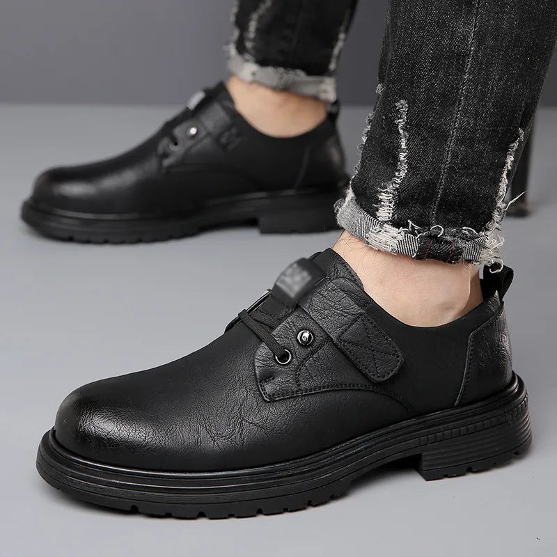 Breathable British style leather shoes men's spring and autumn trend business soft soles casual shoes retro men's cargo shoes big toe shoes