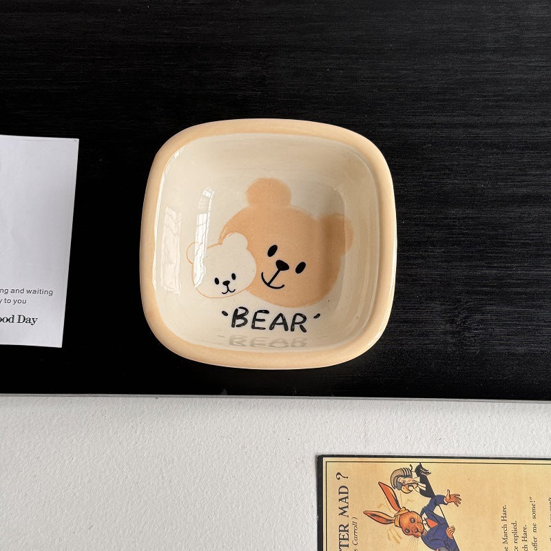 Cartoon Cute Bear Ceramic Dishes Tableware Home Kids Small Bowl Snack Saucer Yogurt Bowl Cute Bowl Plate Set
