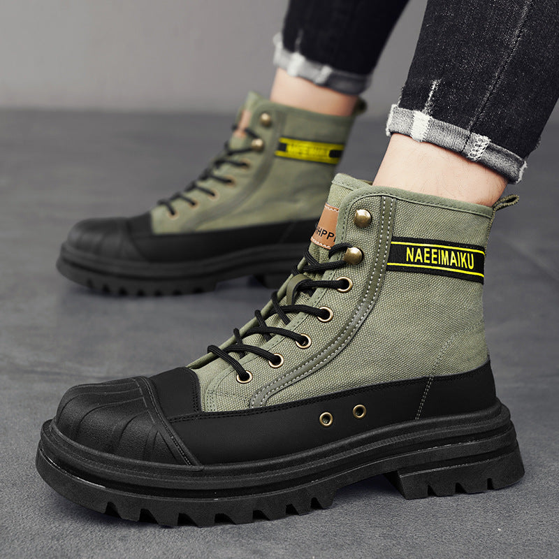 Martin boots men's high-top spring new thick-soled canvas casual sports boots men's workwear versatile biker boots
