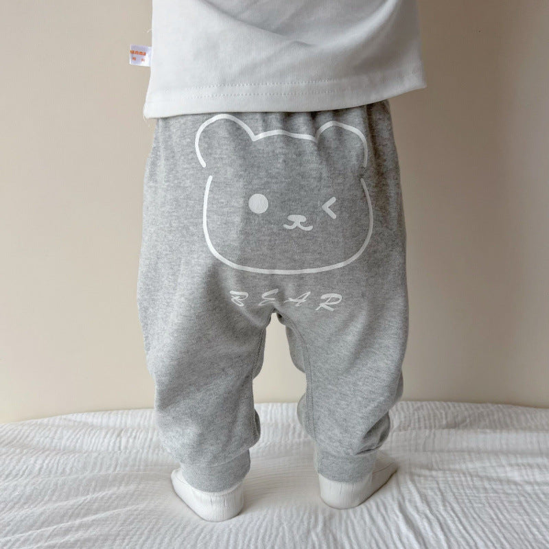 Baby big pp pants spring and autumn leggings male and female baby big ass pants cotton loose outer wear harem pants 1 year old