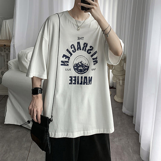 Short sleeve T-shirt men's summer Hong Kong style ins fashion brand versatile loose plus size letter print half-sleeved shirt base layer trend